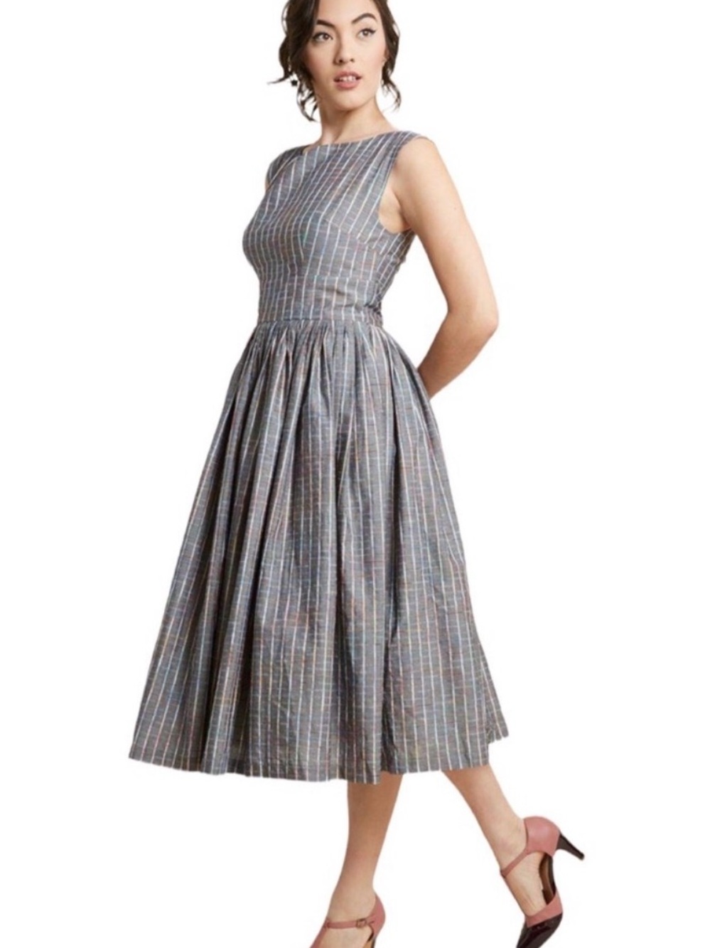 Modcloth "Fabulous Fit and Flare" in Grey Stripes - Picture 2 of 14